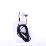 AUX кабел с микрофон, Stereo Jack 3.5mm, 90 градуса, позлатени конектори, спирала, черен, 1 метър
