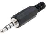 JC-135 стерео мъжки жак 2.5mm 4 пина, за монтаж към кабел, пластмасов, черен