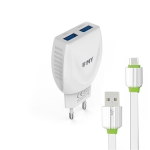 Мрежово зарядно устройство, EMY MY-221, 5V 2.1A, Универсално, 2 x USB, С Micro USB кабел