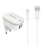 Мрежово зарядно устройство, DeTech DE-15i, 5V/3.1A, 220V, 2 x USB, С Lightning кабел, 1.0m