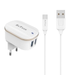 Мрежово зарядно устройство, DeTech DE-15C, 5V/3.1A, 220V, 2 x USB, С Type-C кабел