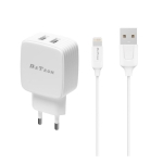 Мрежово зарядно устройство DeTech DE-33i, 5V/2.4A, 220V, 2 x USB, С Lightning кабел, 1.0m