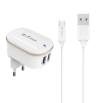 Мрежово зарядно устройство DeTech DE-15M, 5V/3.1A, 220V, 2 x USB, С Micro USB кабел, 1.0m