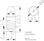 OPDO-M5DK8B31F LED Лампа топло бяло E10 24VDC 90mW 30°