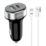 Зарядно устройство за кола Earldom ES-CC14, 1xUSB, 1xType-C, С Type-C кабел, Черен