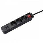 Разклонител HAMA 3 гнезда тип шуко с кабел, ключ, USB 3.4A, 1.4м