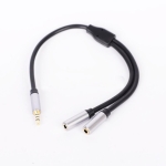 Аудио кабел разклонител Stereo Jack 3.5mm 4P мъжки - 2x3.5mm женски, 0.20м HQ