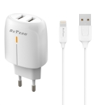 Мрежово зарядно устройство DeTech DE-32QCi, 18W, с Lightning кабел, 2xUSB