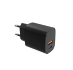 Бързо зарядно устройство 100-240V 1xUSB-A 3.0A + 1xUSB Type-C 3.0A 30W PD Черен