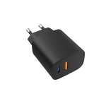 Бързо зарядно устройство 100-240V 1xUSB-A 3.0A + 1xUSB Type-C 3.0A 30W PD Черен