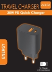 Бързо зарядно устройство 100-240V 1xUSB-A 3.0A + 1xUSB Type-C 3.0A 30W PD Черен