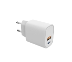 Бързо зарядно устройство 100-240V 1xUSB-A 3.0A + 1xUSB Type-C 3.0A 30W PD Бял