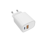 Бързо зарядно устройство 100-240V 1xUSB-A 3.0A + 1xUSB Type-C 3.0A 30W PD Бял