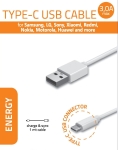 Кабел универсален USB-A към USB Type-C дължина 1m. Бял