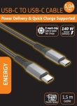 Кабел за зареждане Power Delivery (PD) USB-C към USB-C 5A E-Marker чип, 1.5м Черен