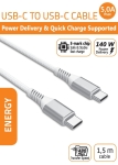Кабел за зареждане Power Delivery (PD) USB-C към USB-C 5A E-Marker чип, 1.5м Бял