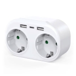 Разклонител 2 гнезда, 250V, 16A, за контакт, без кабел, бял, 2 x USB F, 1 х USB-C