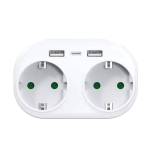 Разклонител 2 гнезда, 250V, 16A, за контакт, без кабел, бял, 2 x USB F, 1 х USB-C
