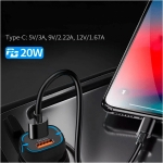 Зарядно за телефон  12V/24V, USB PD 20W +  QC3.0 18W USB-A + Type-C